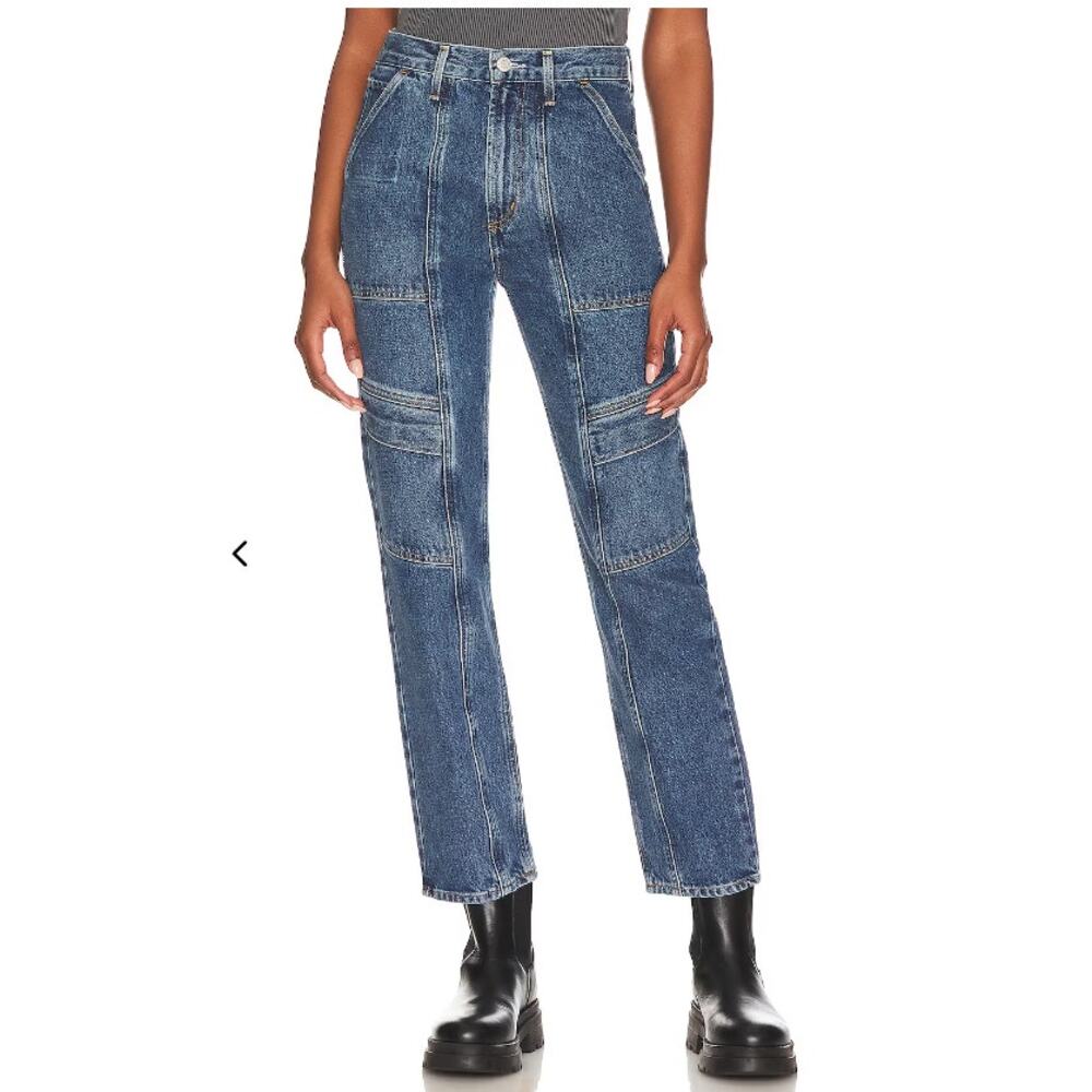 AGOLDE Cooper Cargo Jeans Size 26 Blue High Rise Straight Leg Organic Cotton